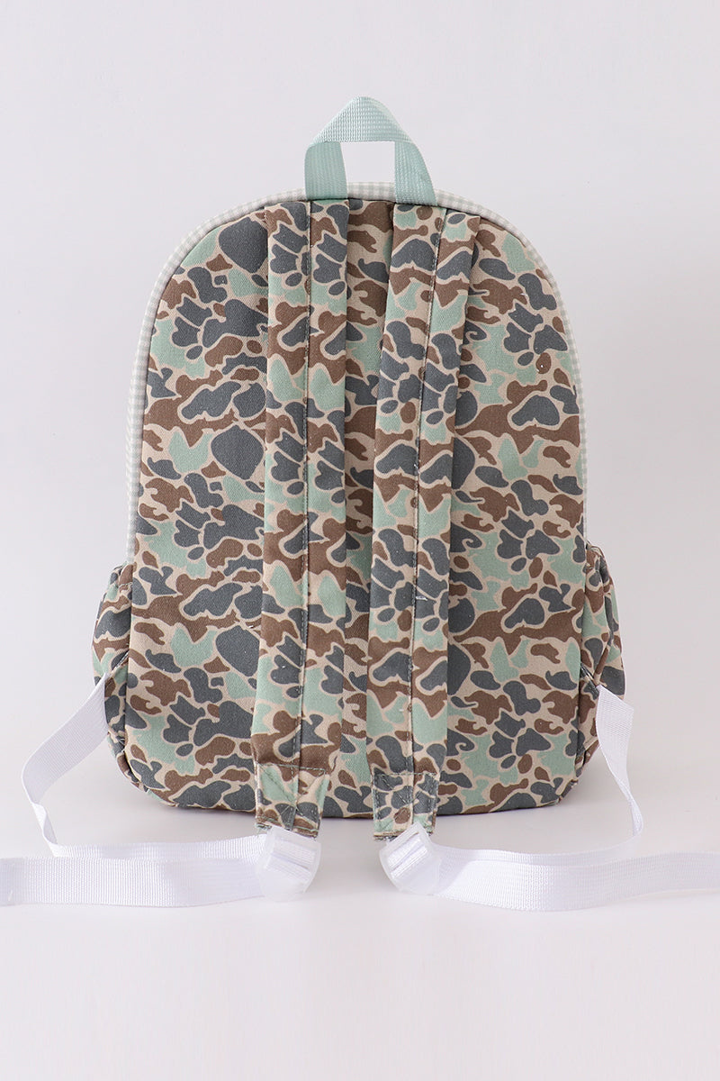 Green camouflage duck applique boy schoolbag