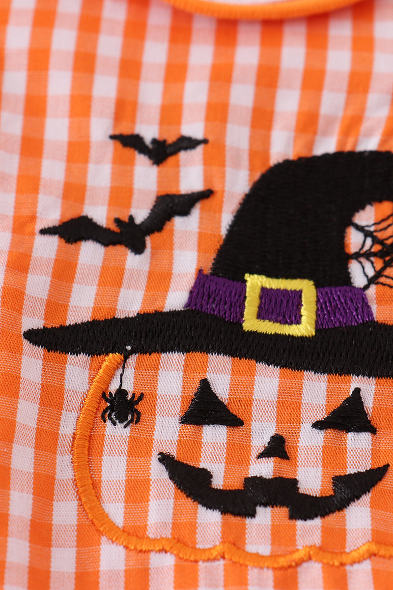 Orange plaid halloween embroidery baby set