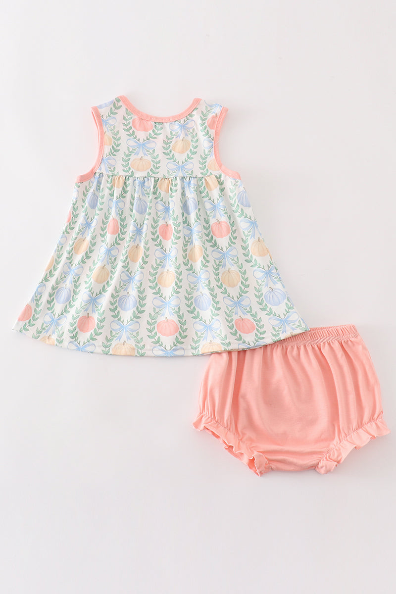 Pink pumpkin print baby girl set