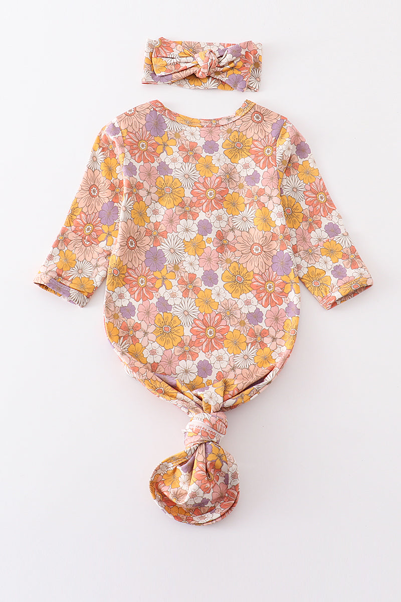 Mustard floral hairband baby gown