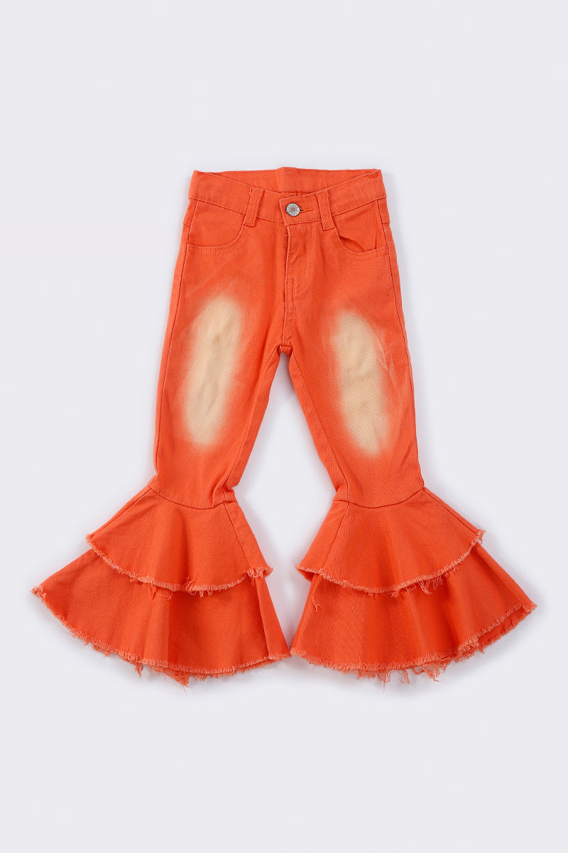 Orange double layered denim jeans