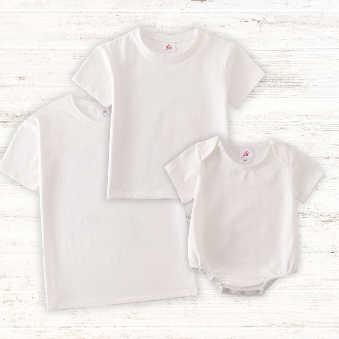 Cream blank basic t-shirt Adult Kids and baby bubble