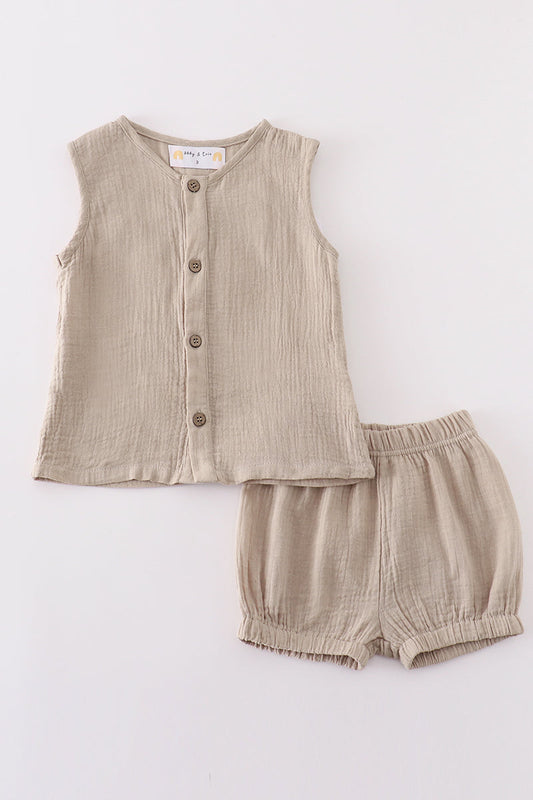 Premium Beige muslin boy shorts set