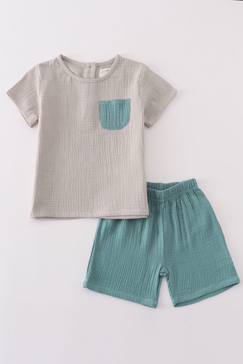 Premium Gray muslin boy shorts set