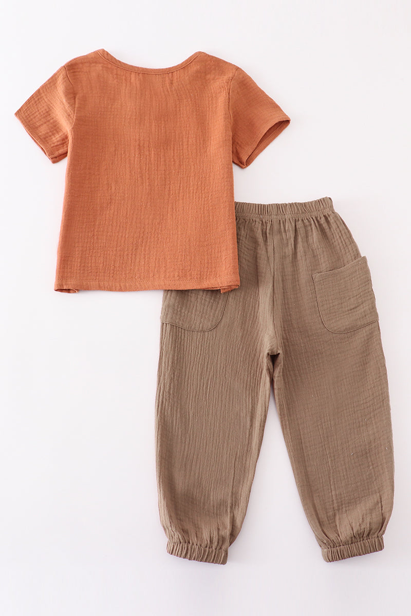 Premium Caramel muslin boy set