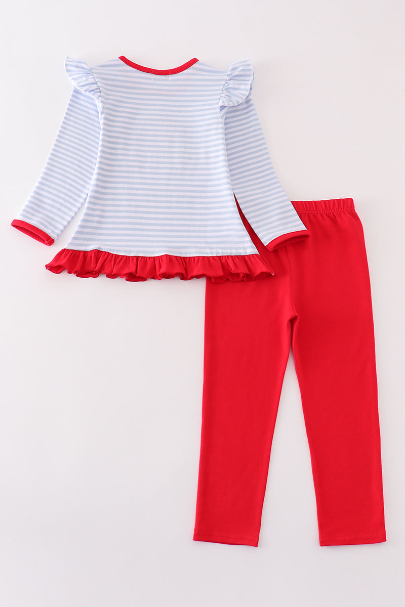 Premium red stripe farm applique girl set