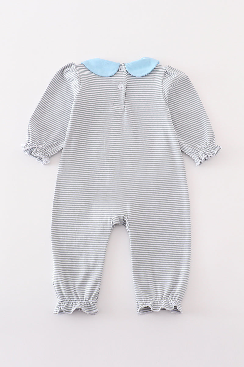 Premium grey stripe reindeer applique girl romper