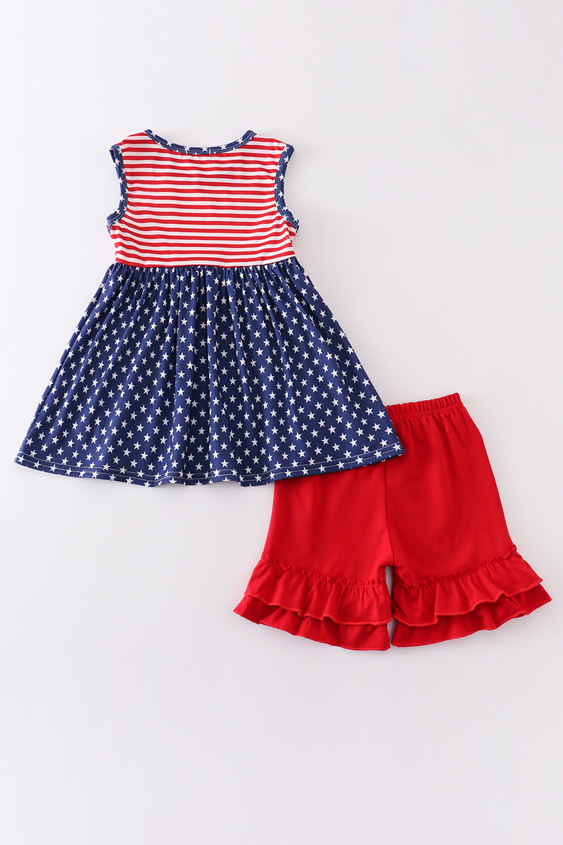 Patriotic star flag print girl set