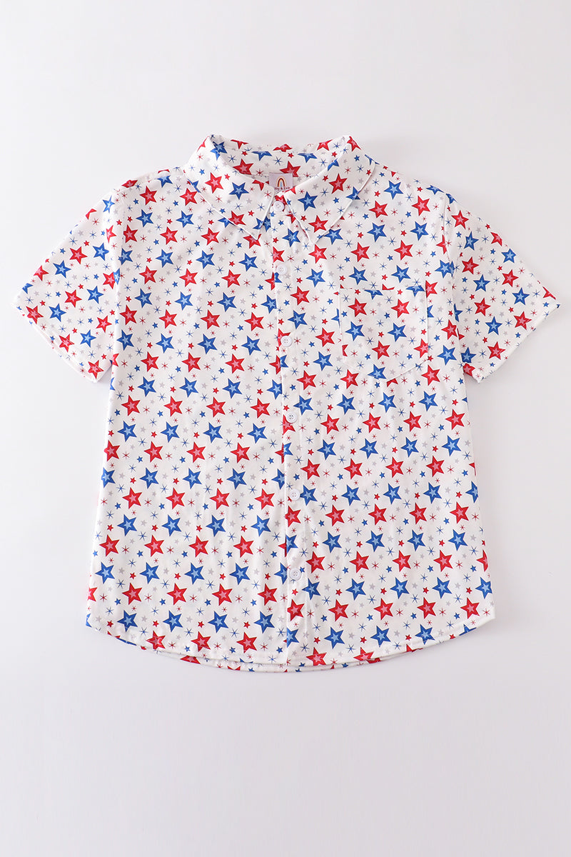 Red patriotic star print men shirt