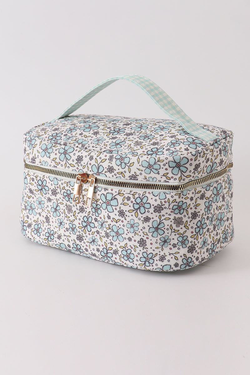 Green floral makeup bag