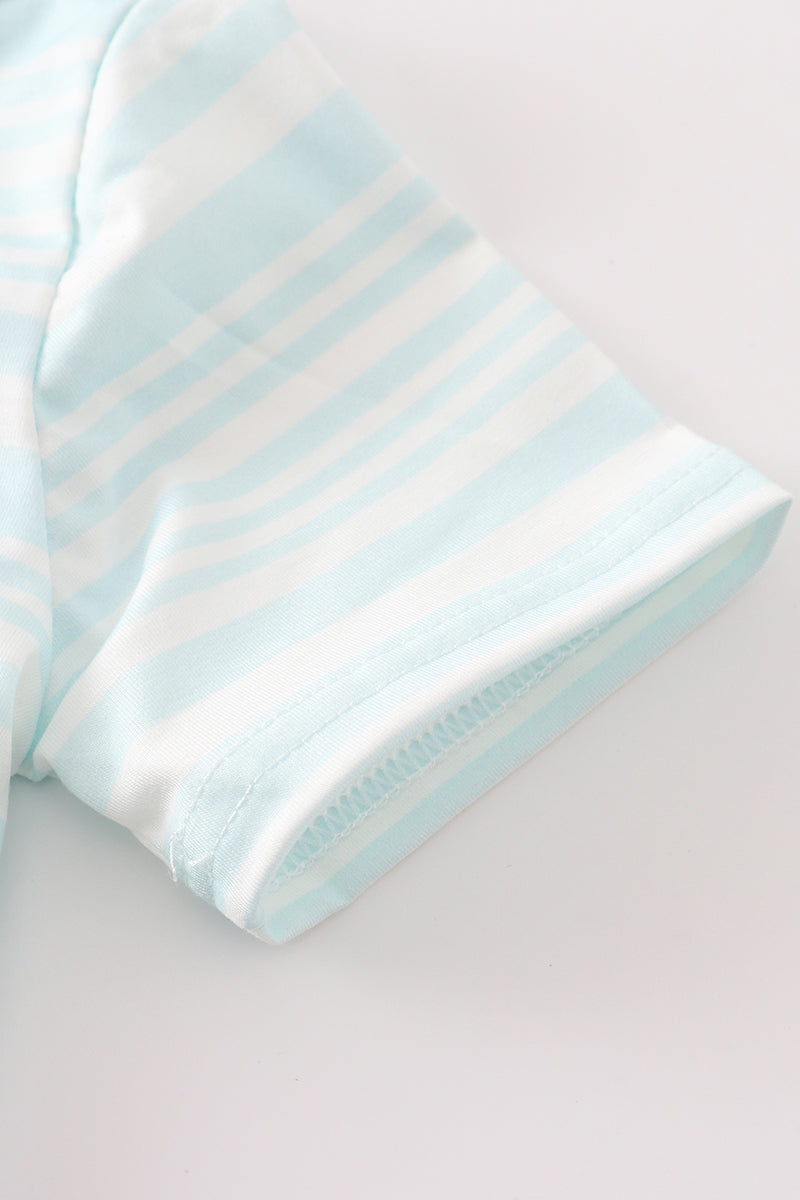 Blue stripe ruffle boy pants set