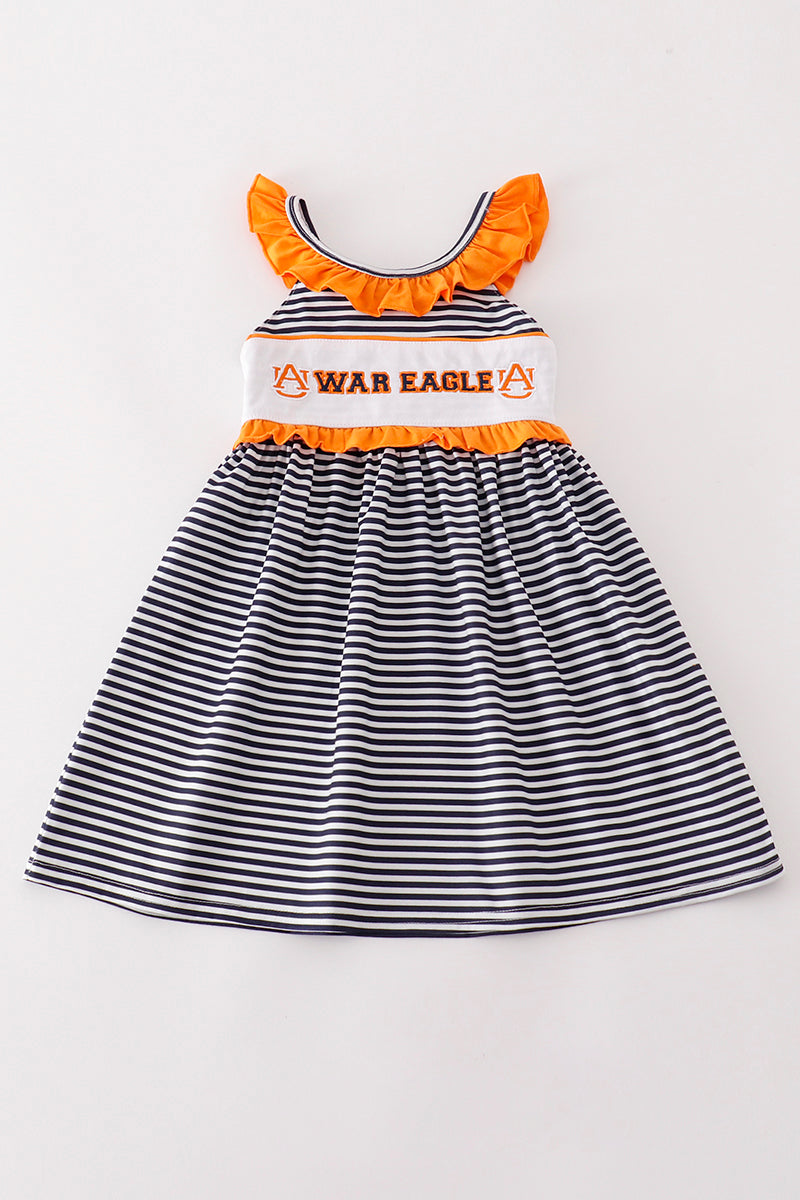 Navy WAR EAGLE embroidery stripe dress