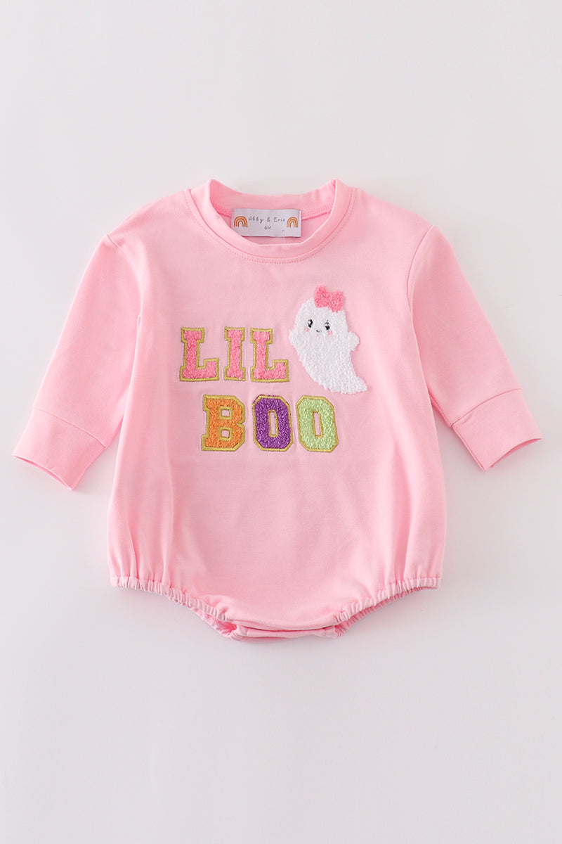 Pink halloween LIL BOO chenille patch girl bubble