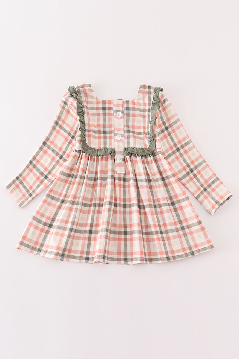 Green watercolor plaid girl top