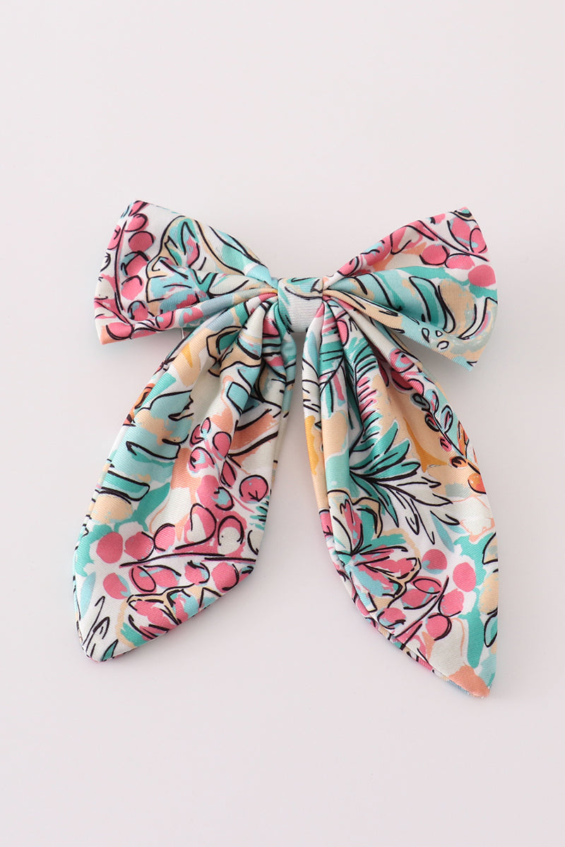 Teal floral print hair sailor bow