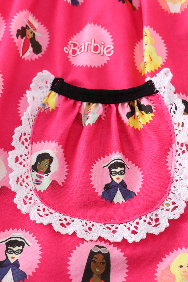 Pink barbie print girl pants set