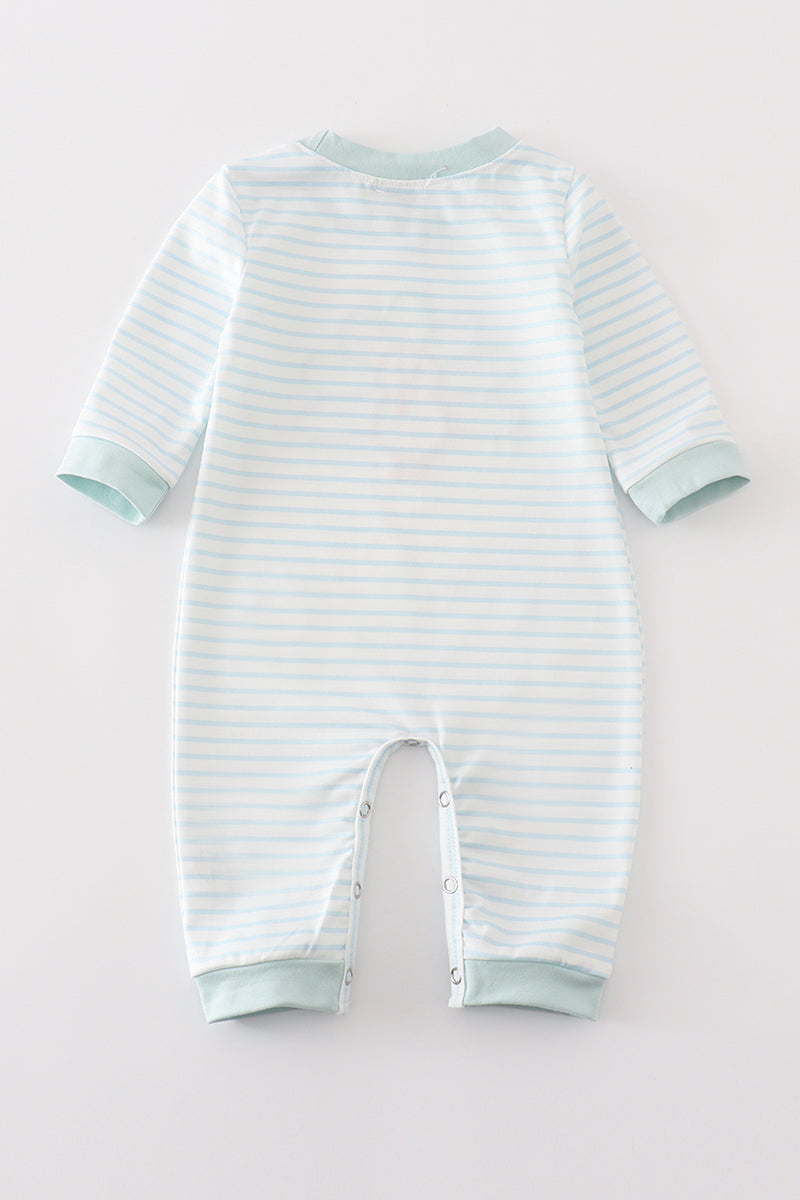 Blue stripe turkey applique boy romper