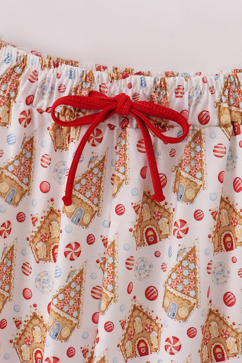 Christmas gingerbread house print women pajamas pants