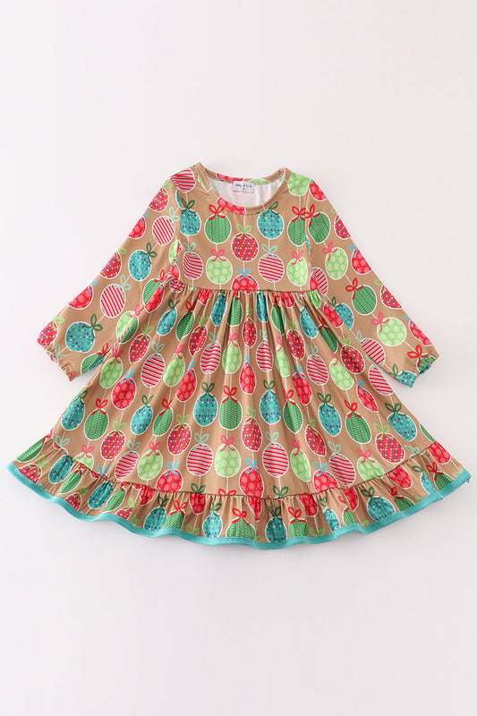 Green christmas ornaments print dress