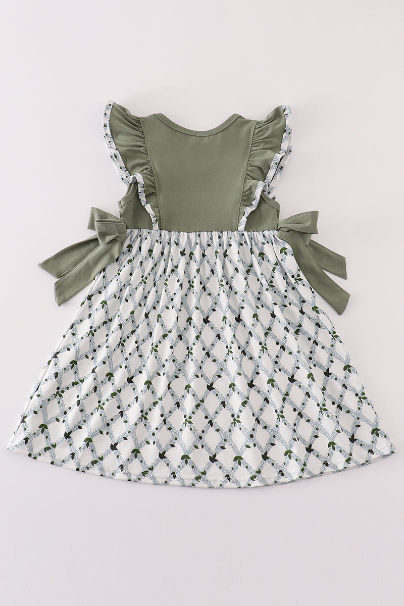 Sage christmas tree embroidery girl dress