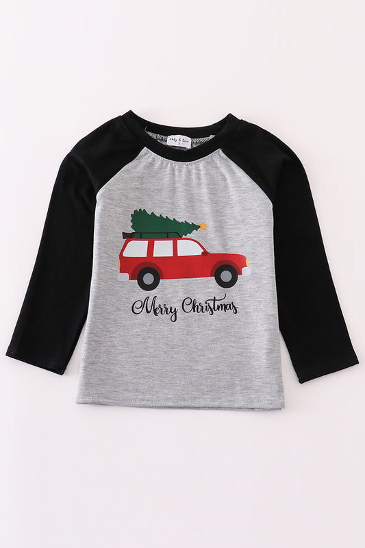 Christmas car tree print boy top