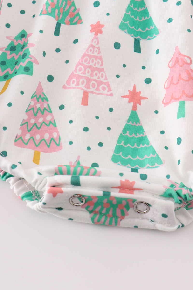 Green christmas tree print ruffle bubble