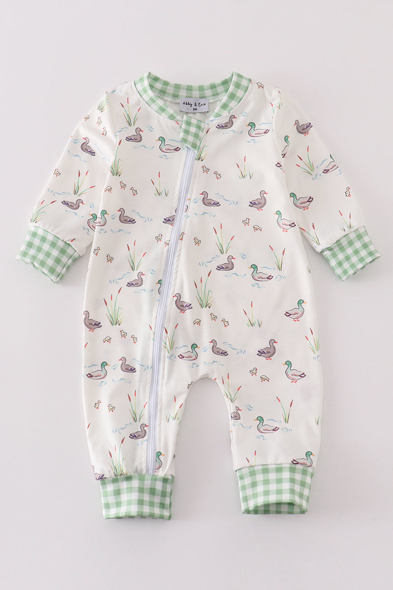 Sage duck print zip boy romper