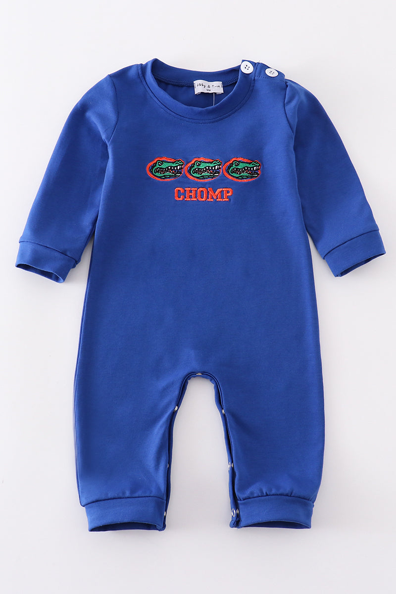 Blue chomp embroidery boy romper