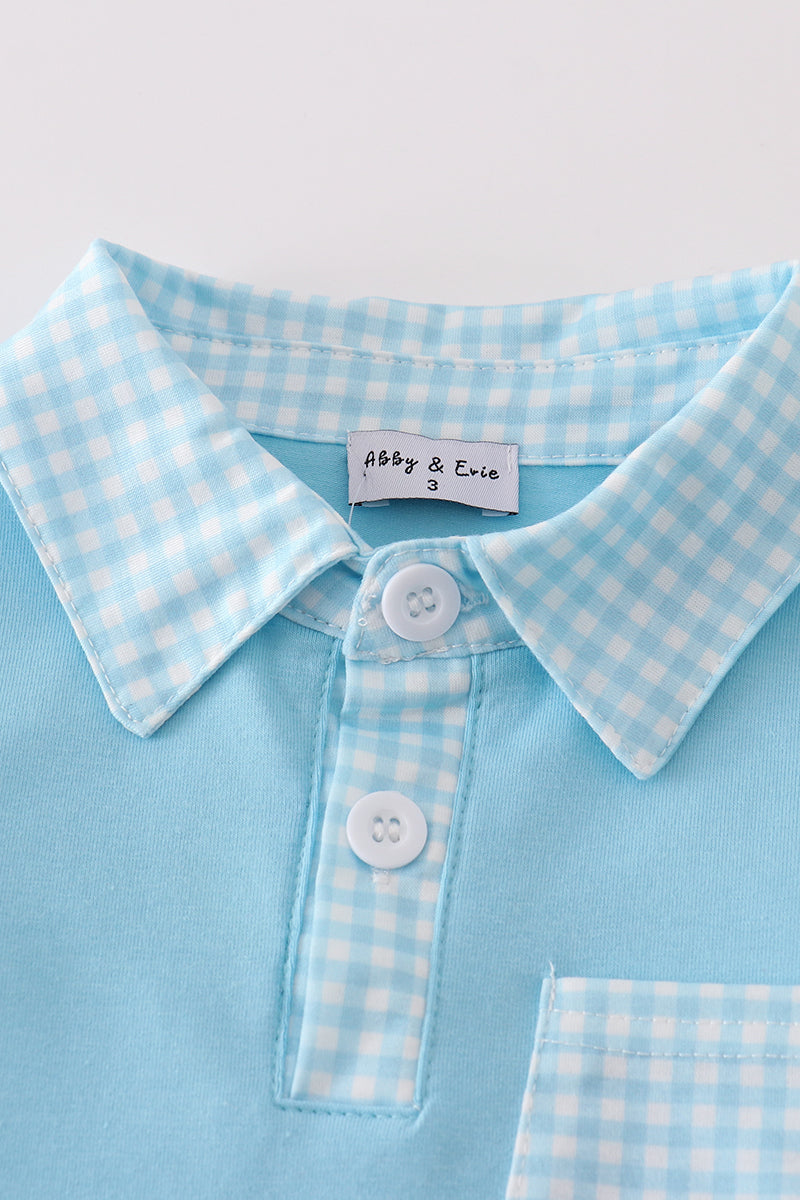 Blue gingham boy shorts set