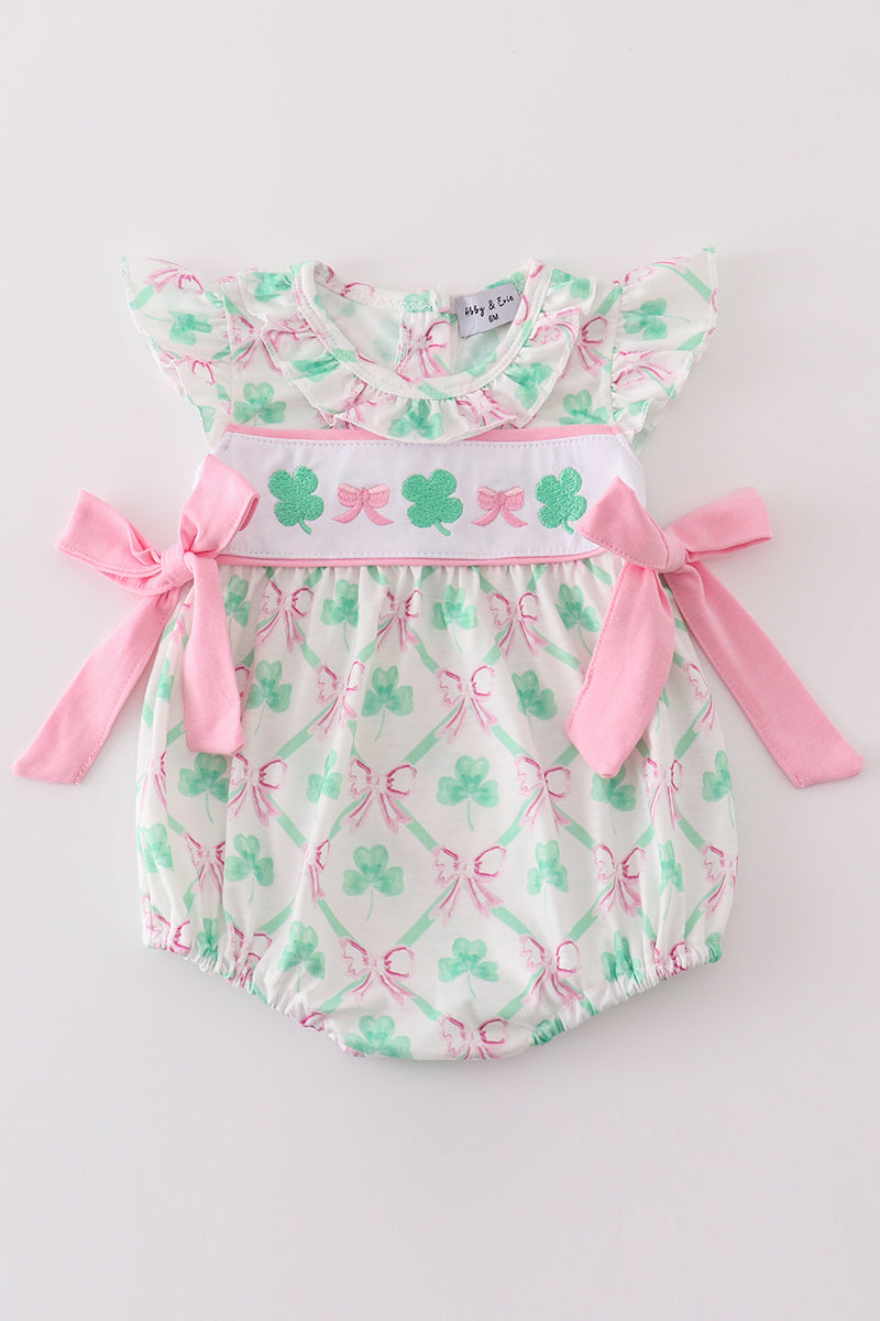 Pink green bow clover embroidery girl bubble