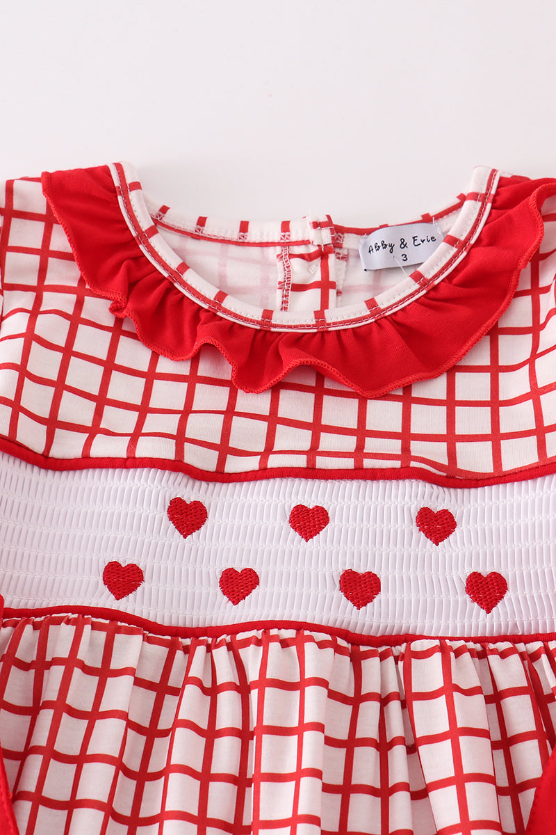 Valentine's day smocked heart embroidery girl set