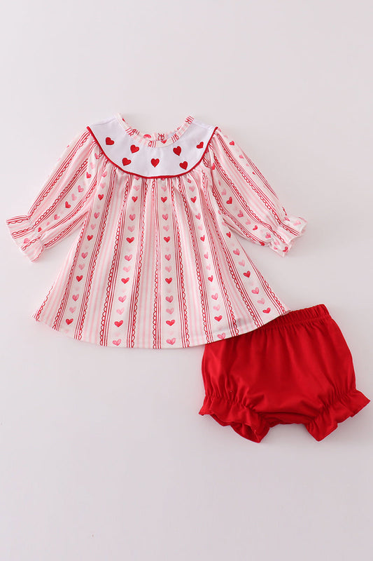 Valentine's day heart embroidery girl bloomer set