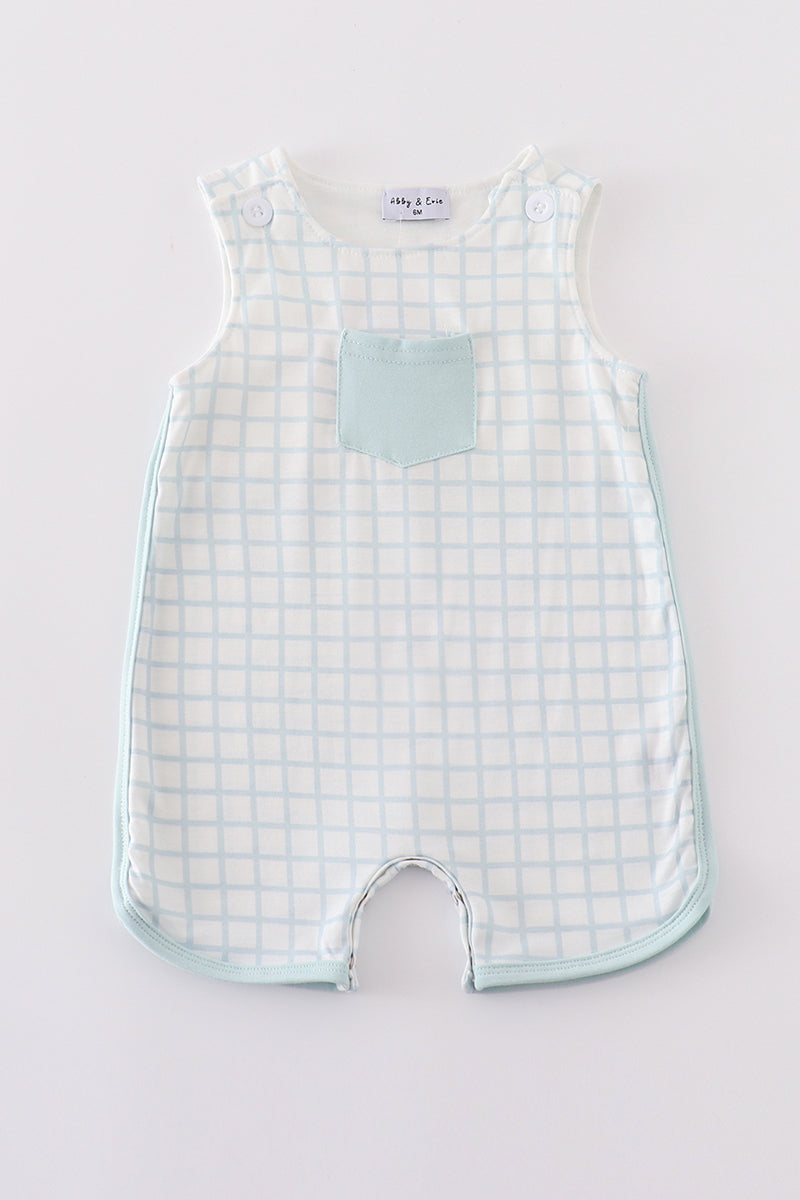 Blue checkered boy romper