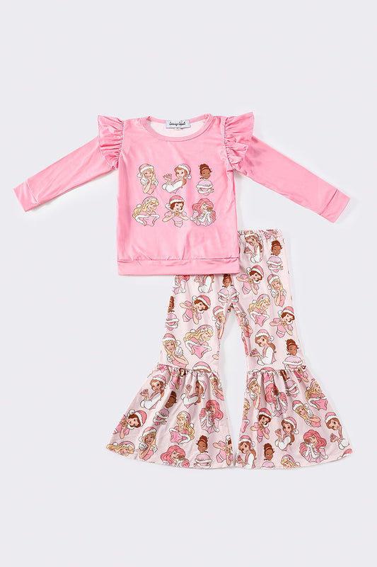 Pink princess christmas girl pants set