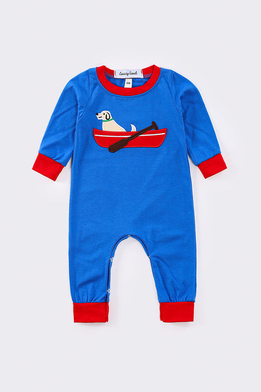 Blue puppy fishing boy romper