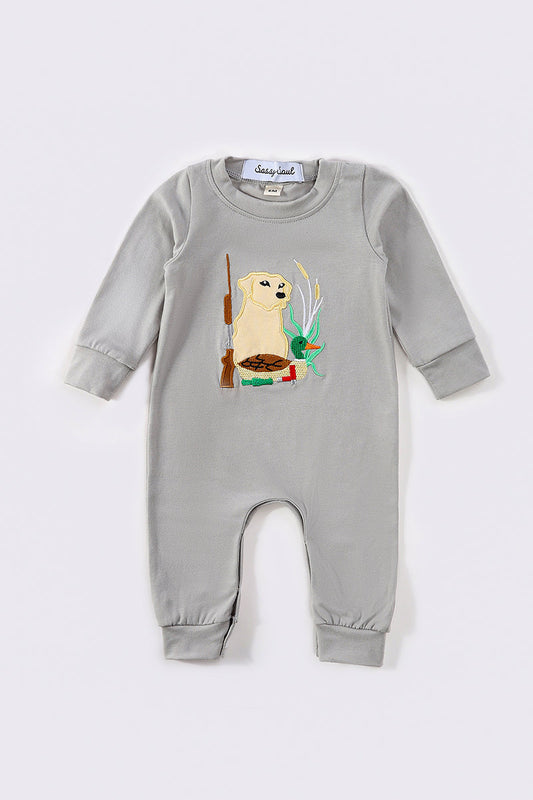 Grey hunting applique boy romper