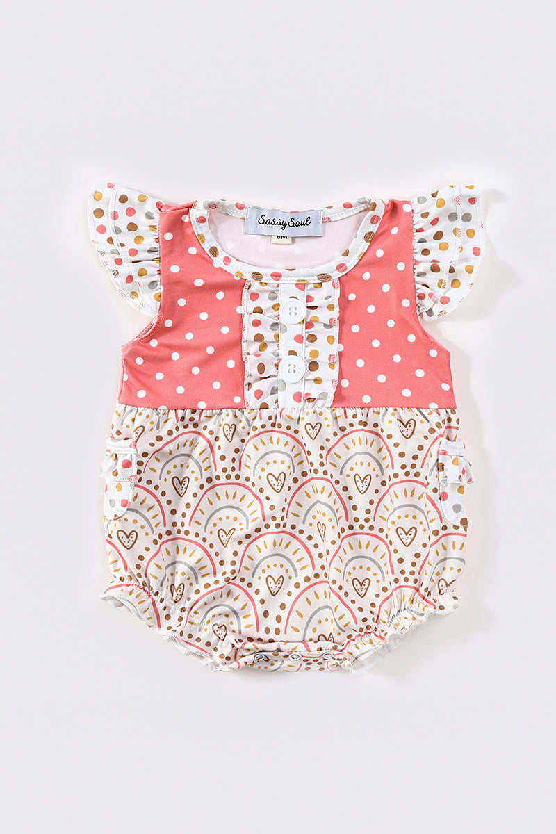 Coral rainbow dot print girl bubble