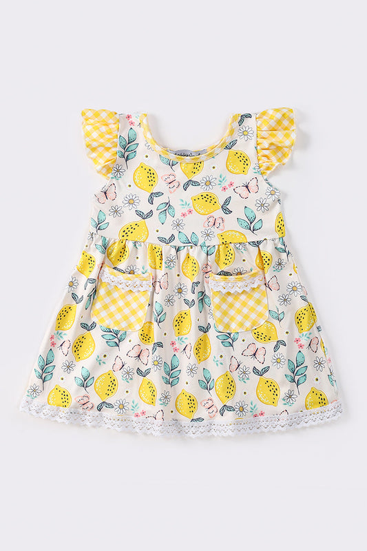 Yellow lemon print girl dress