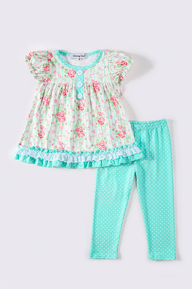 Mint floral print girl set